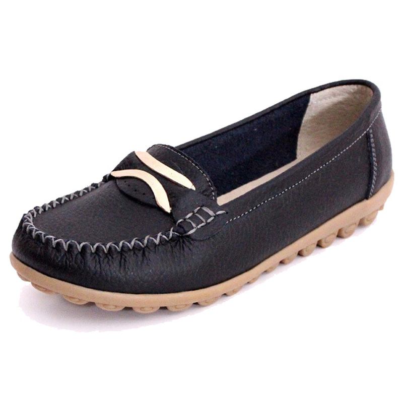 Kvinner Fritids Høst Flats Runde Toe Sko Myk Bunn Flat Loafers