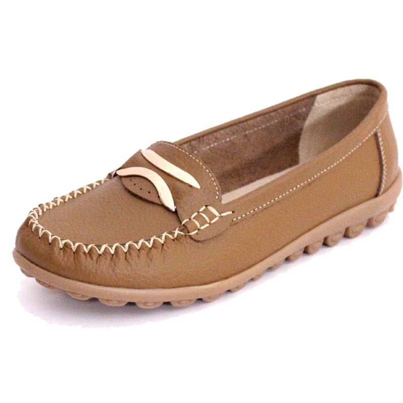 Kvinner Fritids Høst Flats Runde Toe Sko Myk Bunn Flat Loafers