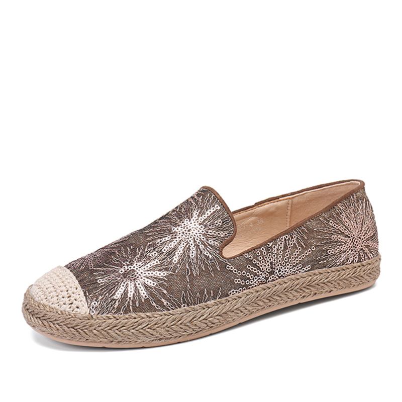 Kvinner Fritids Paljetter Blomster Mønster Espadrille Flats Loafers