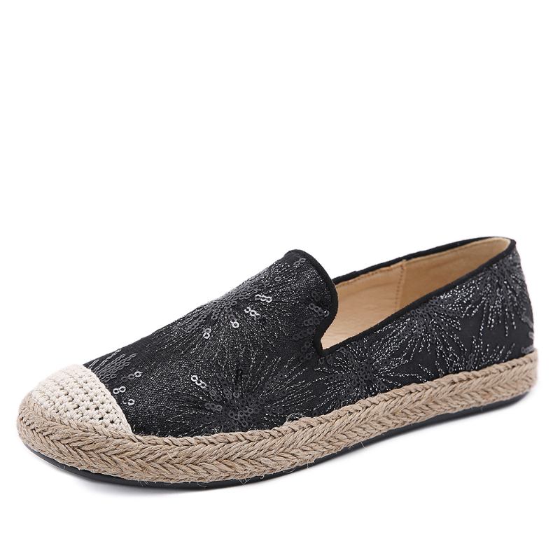 Kvinner Fritids Paljetter Blomster Mønster Espadrille Flats Loafers