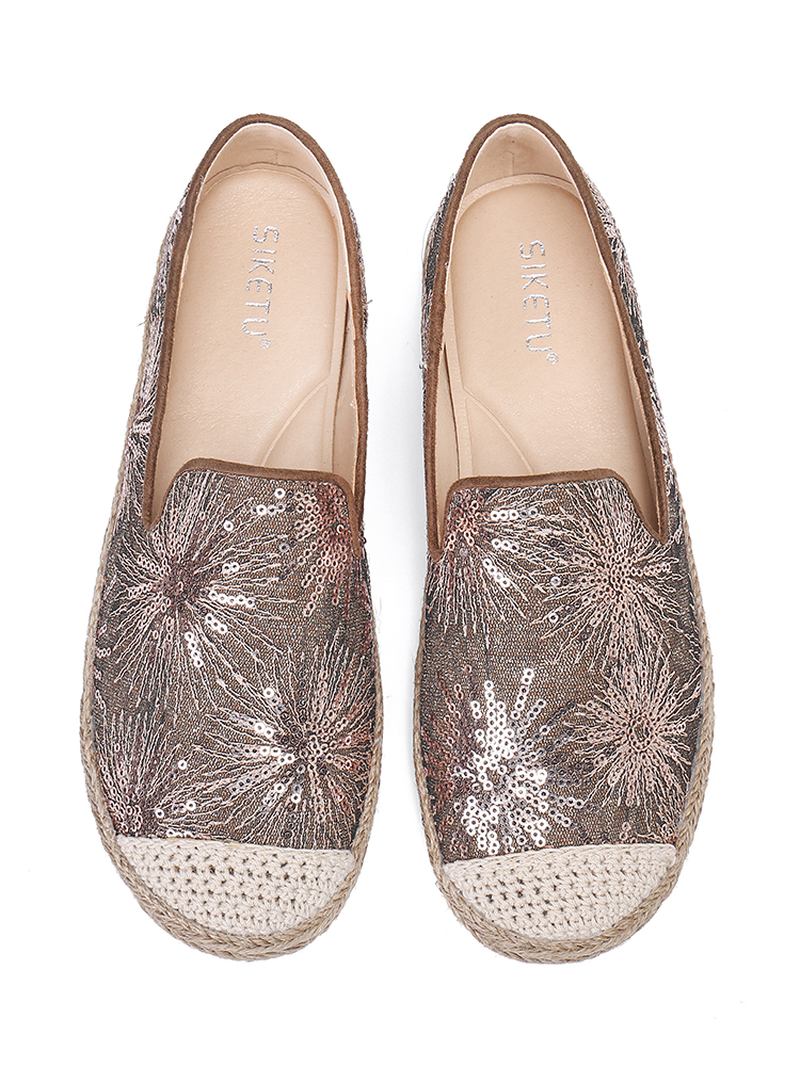 Kvinner Fritids Paljetter Blomster Mønster Espadrille Flats Loafers