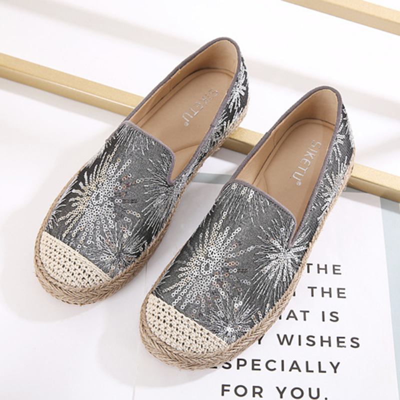 Kvinner Fritids Paljetter Blomster Mønster Espadrille Flats Loafers