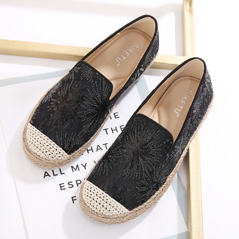 Kvinner Fritids Paljetter Blomster Mønster Espadrille Flats Loafers