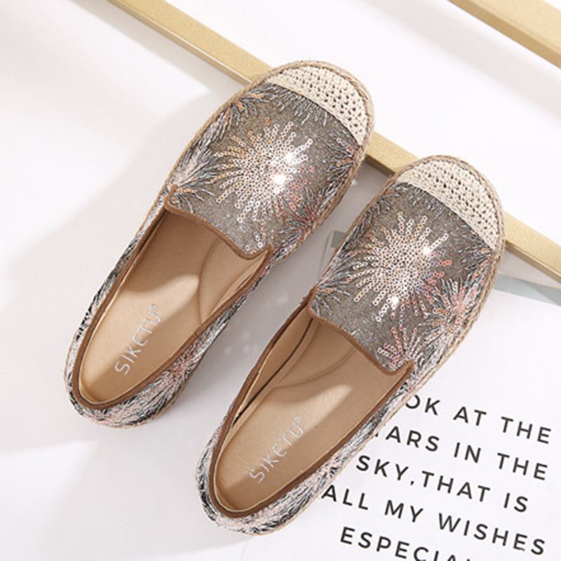 Kvinner Fritids Paljetter Blomster Mønster Espadrille Flats Loafers