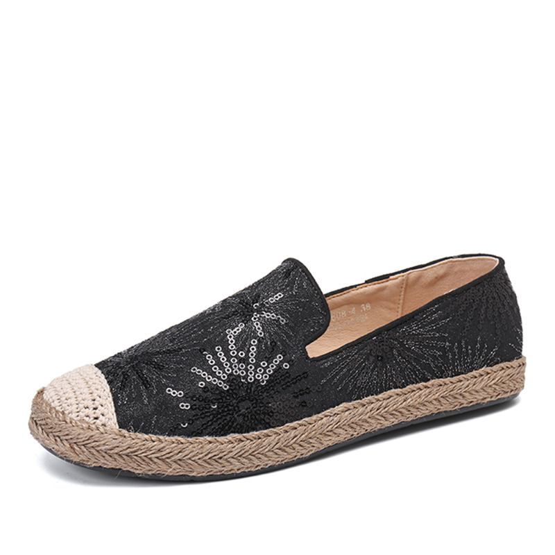 Kvinner Fritids Paljetter Blomster Mønster Espadrille Flats Loafers