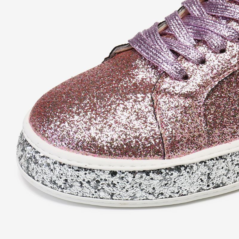 Kvinner Glitter Paljetter Mote Snøring Fest Uformell Plattform Sko Flats