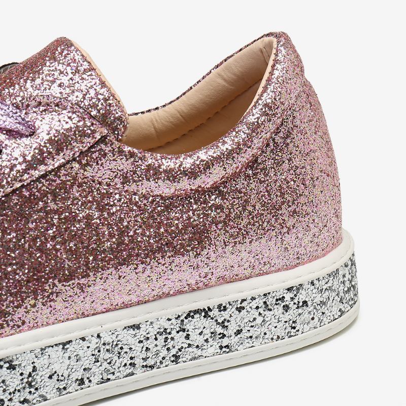 Kvinner Glitter Paljetter Mote Snøring Fest Uformell Plattform Sko Flats