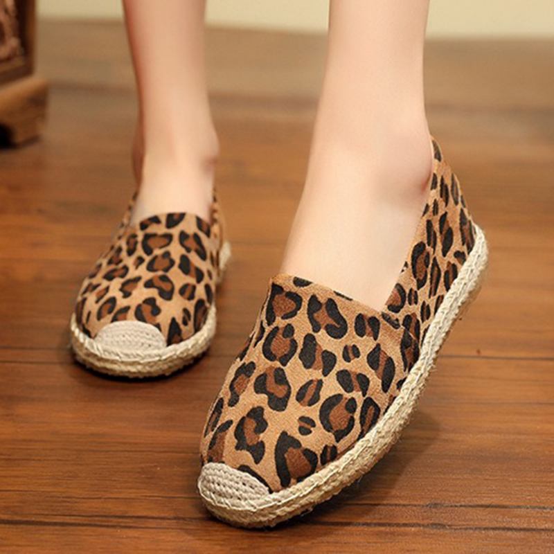 Kvinner Leopardtrykk Lett Uformell Slip On Espadrille Flats