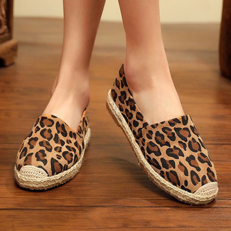 Kvinner Leopardtrykk Lett Uformell Slip On Espadrille Flats