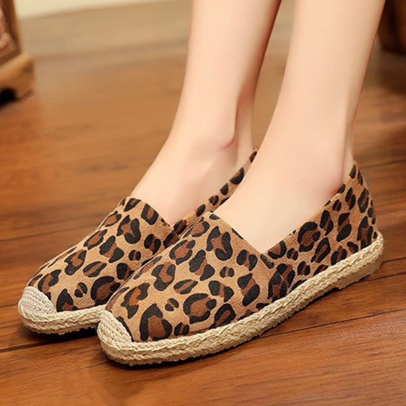 Kvinner Leopardtrykk Lett Uformell Slip On Espadrille Flats