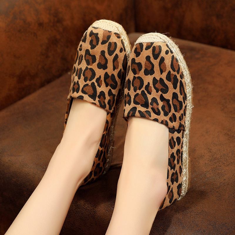 Kvinner Leopardtrykk Lett Uformell Slip On Espadrille Flats