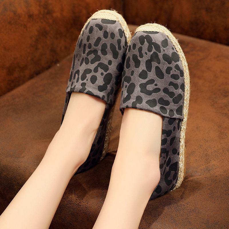 Kvinner Leopardtrykk Lett Uformell Slip On Espadrille Flats