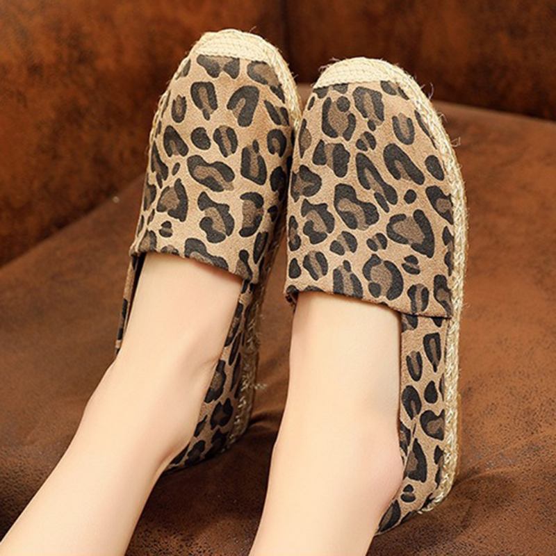 Kvinner Leopardtrykk Lett Uformell Slip On Espadrille Flats