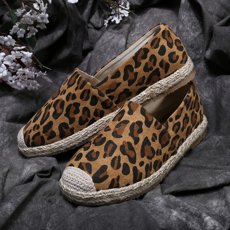 Kvinner Leopardtrykk Lett Uformell Slip On Espadrille Flats