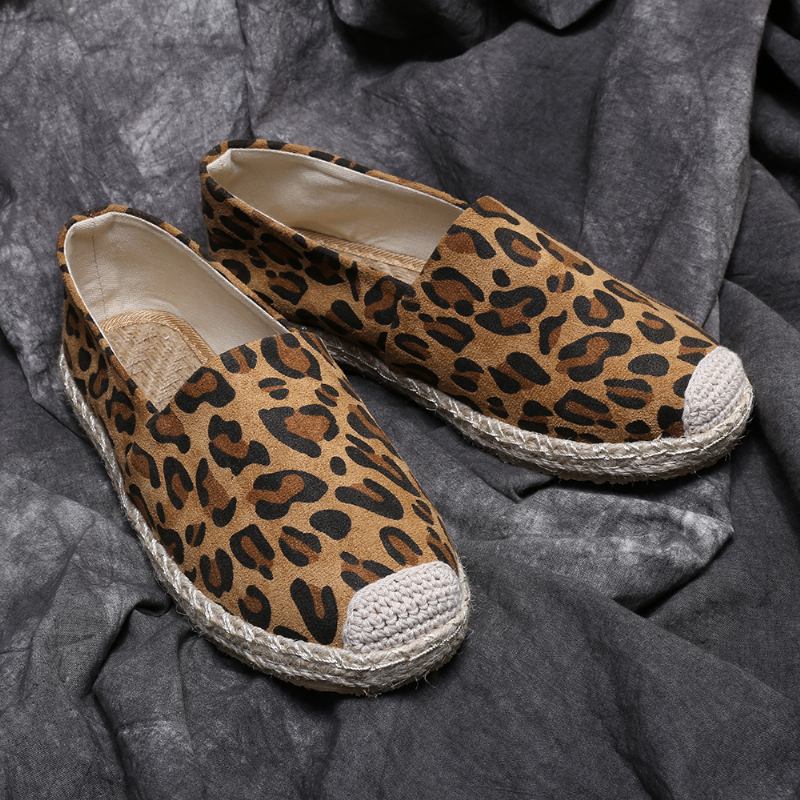 Kvinner Leopardtrykk Lett Uformell Slip On Espadrille Flats