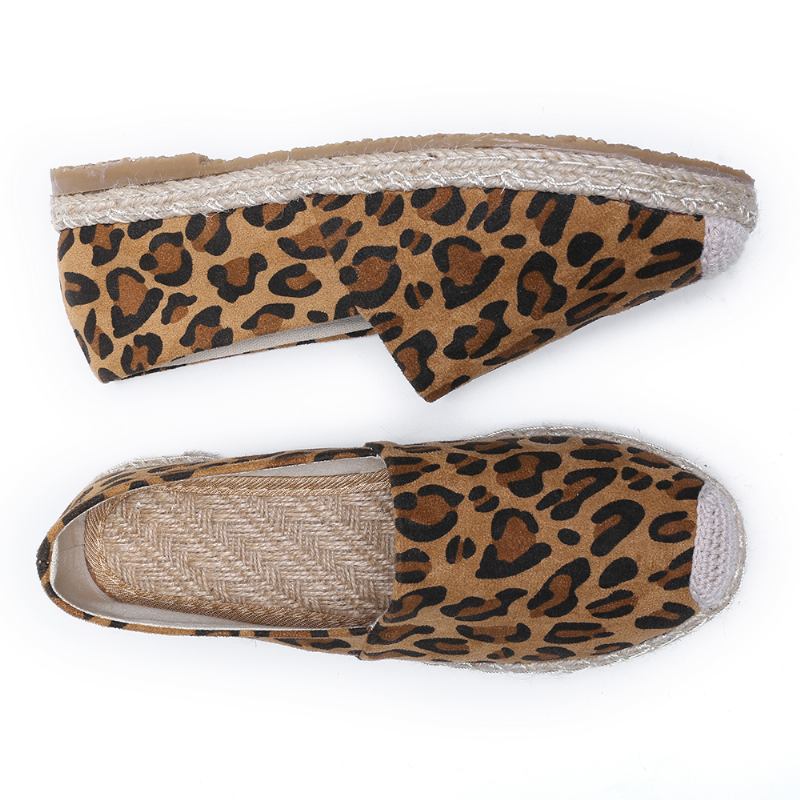 Kvinner Leopardtrykk Lett Uformell Slip On Espadrille Flats