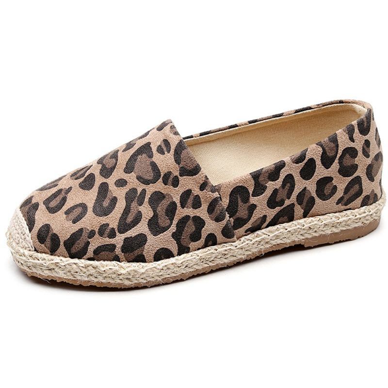 Kvinner Leopardtrykk Lett Uformell Slip On Espadrille Flats