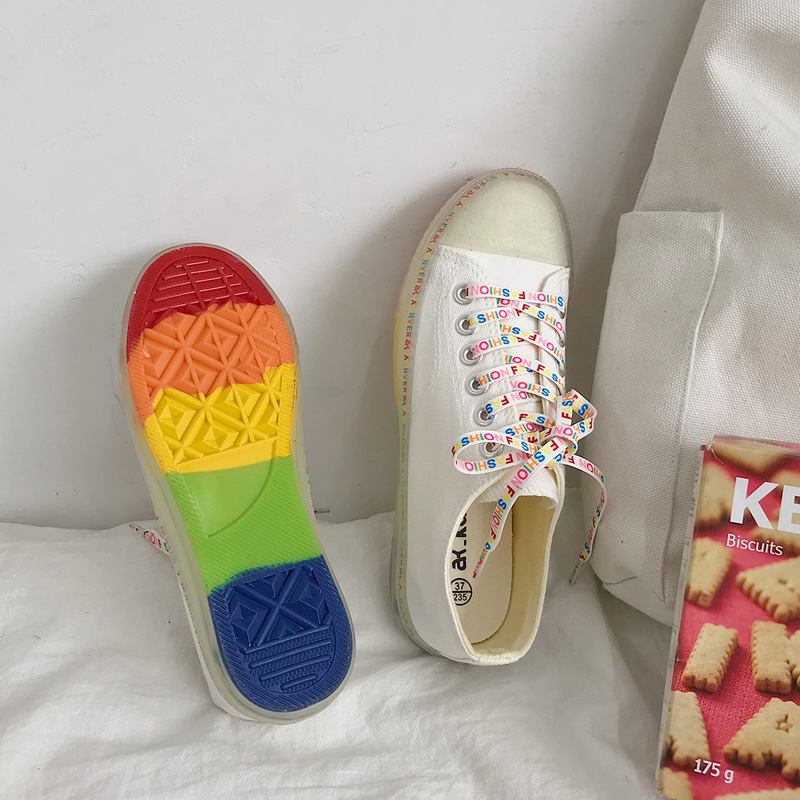 Kvinner Lerret Low Top Rainbow Sole Fritids Student Flats