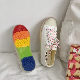 Kvinner Lerret Low Top Rainbow Sole Fritids Student Flats