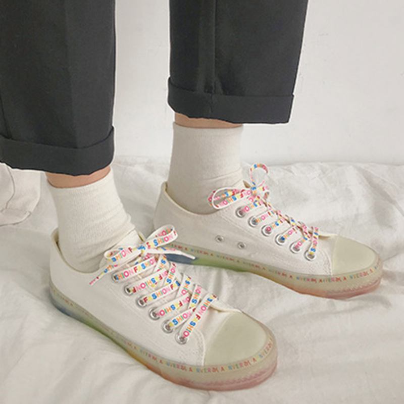 Kvinner Lerret Low Top Rainbow Sole Fritids Student Flats