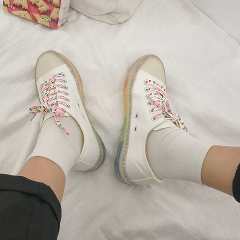 Kvinner Lerret Low Top Rainbow Sole Fritids Student Flats