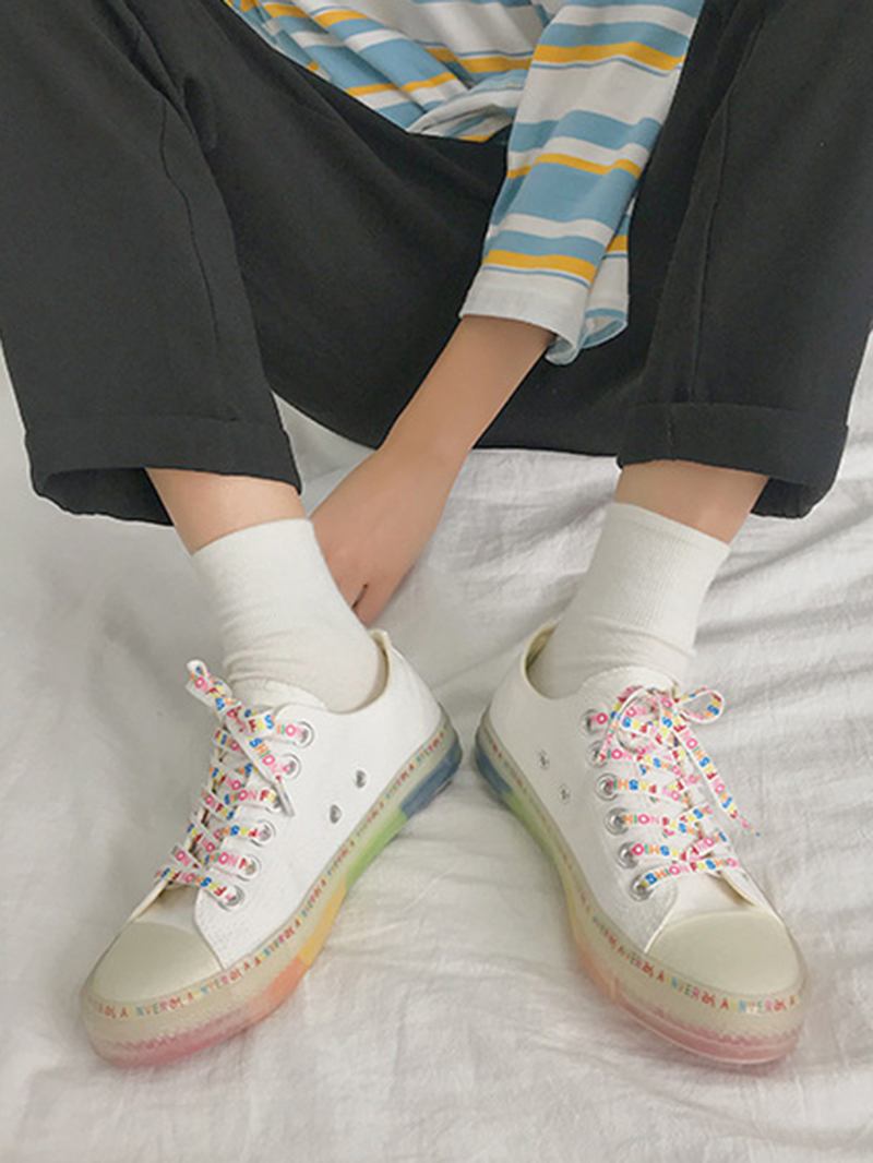 Kvinner Lerret Low Top Rainbow Sole Fritids Student Flats