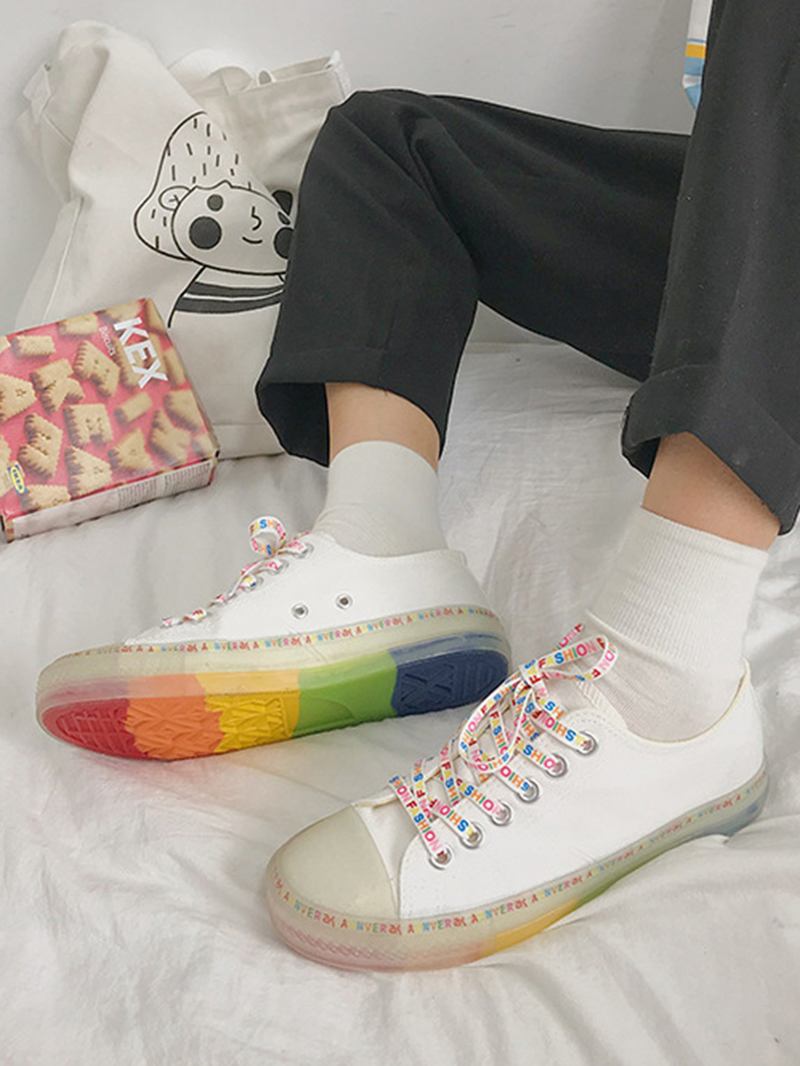 Kvinner Lerret Low Top Rainbow Sole Fritids Student Flats