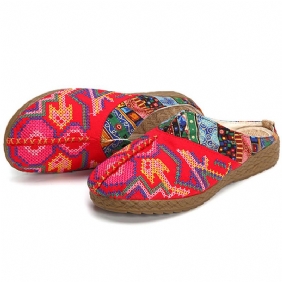 Kvinner Lin Fritids Outdoor Brodery Flat Slipper Sko