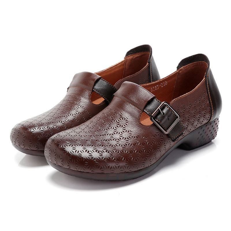 Kvinner Myk Pustende Hule Bærbar Spenne Fritids Leather Loafers