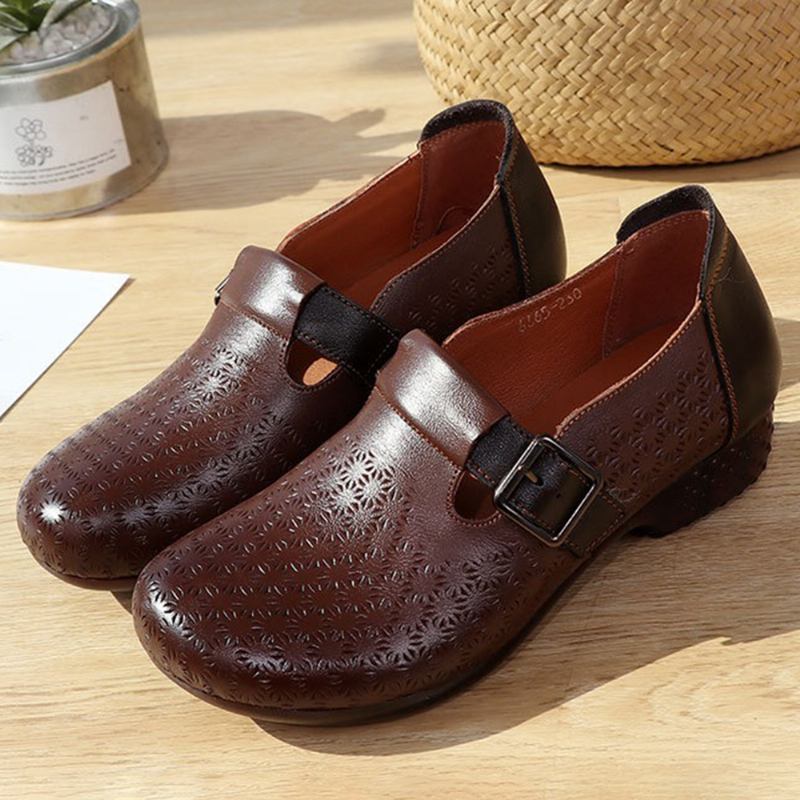 Kvinner Myk Pustende Hule Bærbar Spenne Fritids Leather Loafers