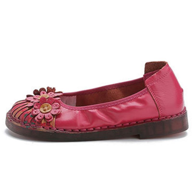 Kvinner Retro Blomster Dekor Håndlaget Søm Non Slp Soft Sole Loafers