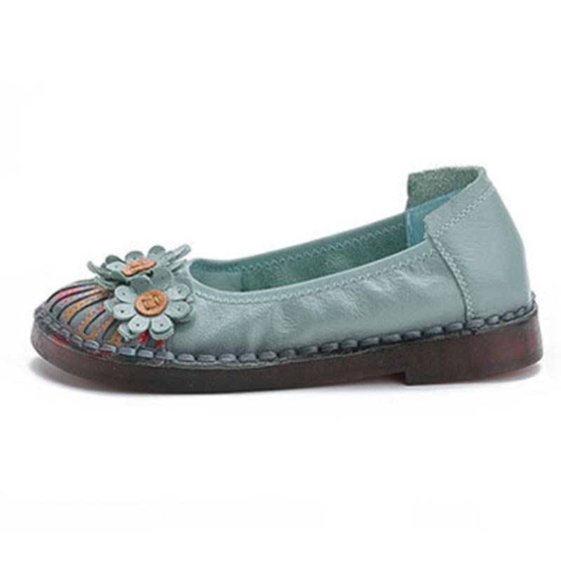 Kvinner Retro Blomster Dekor Håndlaget Søm Non Slp Soft Sole Loafers