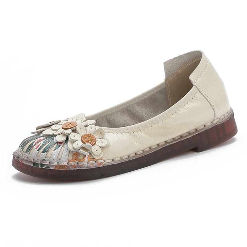 Kvinner Retro Blomster Dekor Håndlaget Søm Non Slp Soft Sole Loafers