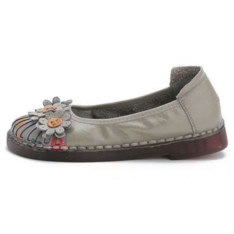 Kvinner Retro Blomster Dekor Håndlaget Søm Non Slp Soft Sole Loafers