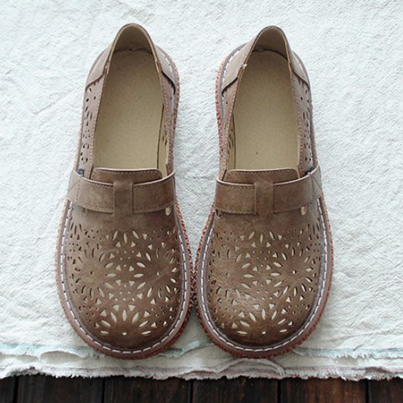 Kvinner Retro Fritids Slip On Rund Tå Pustende Slitesterk Loafers Sko