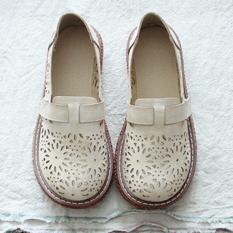 Kvinner Retro Fritids Slip On Rund Tå Pustende Slitesterk Loafers Sko