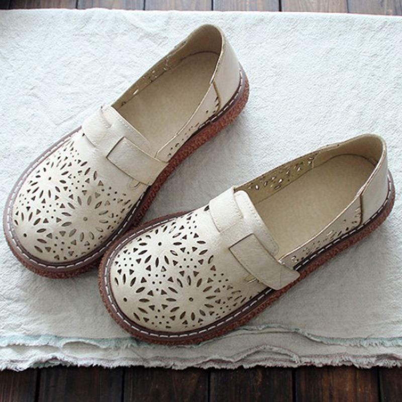 Kvinner Retro Fritids Slip On Rund Tå Pustende Slitesterk Loafers Sko