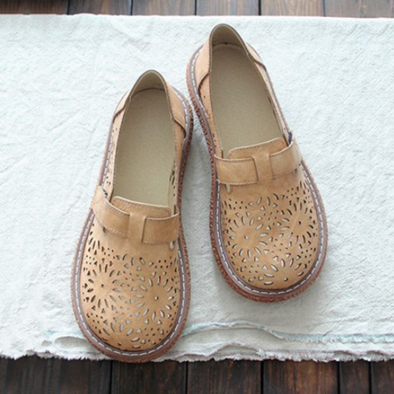 Kvinner Retro Fritids Slip On Rund Tå Pustende Slitesterk Loafers Sko