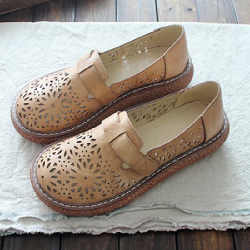 Kvinner Retro Fritids Slip On Rund Tå Pustende Slitesterk Loafers Sko