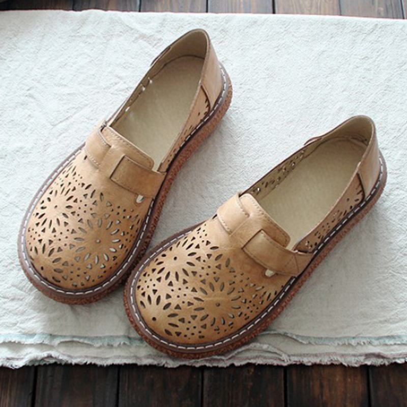 Kvinner Retro Fritids Slip On Rund Tå Pustende Slitesterk Loafers Sko