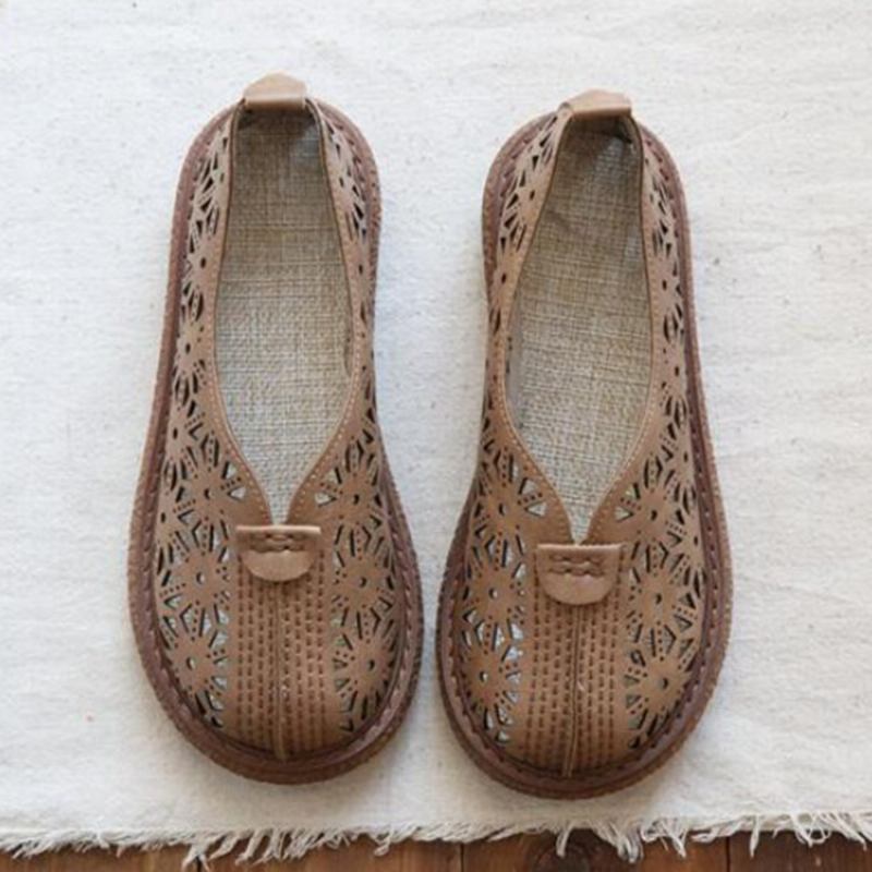 Kvinner Retro Hollow Out Rund Tå Komfortable Fritids Loafers