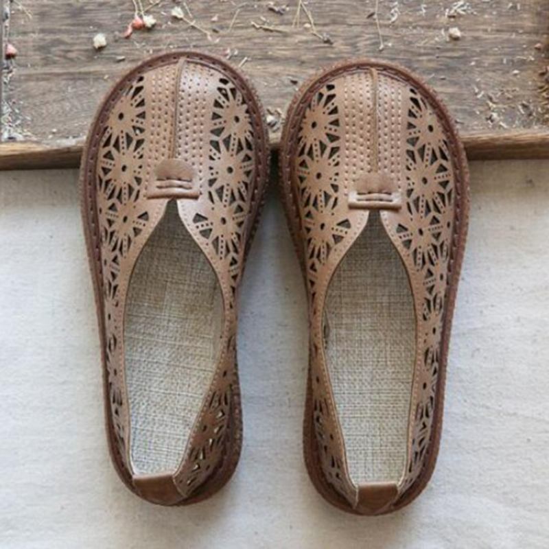 Kvinner Retro Hollow Out Rund Tå Komfortable Fritids Loafers