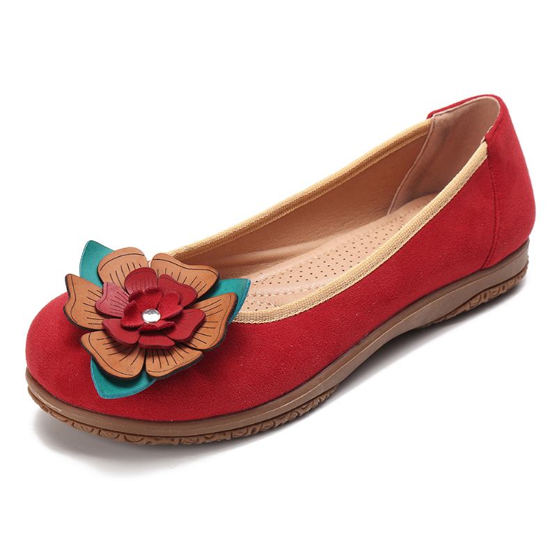 Kvinner Semsket Blomst Slip On Comfort Fritids Flats