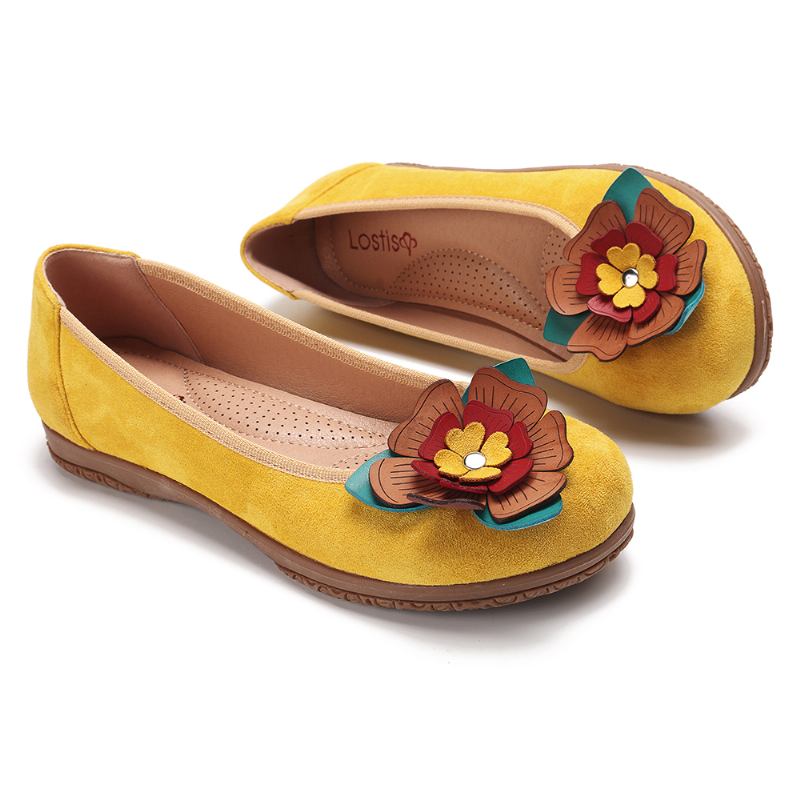 Kvinner Semsket Blomst Slip On Comfort Fritids Flats