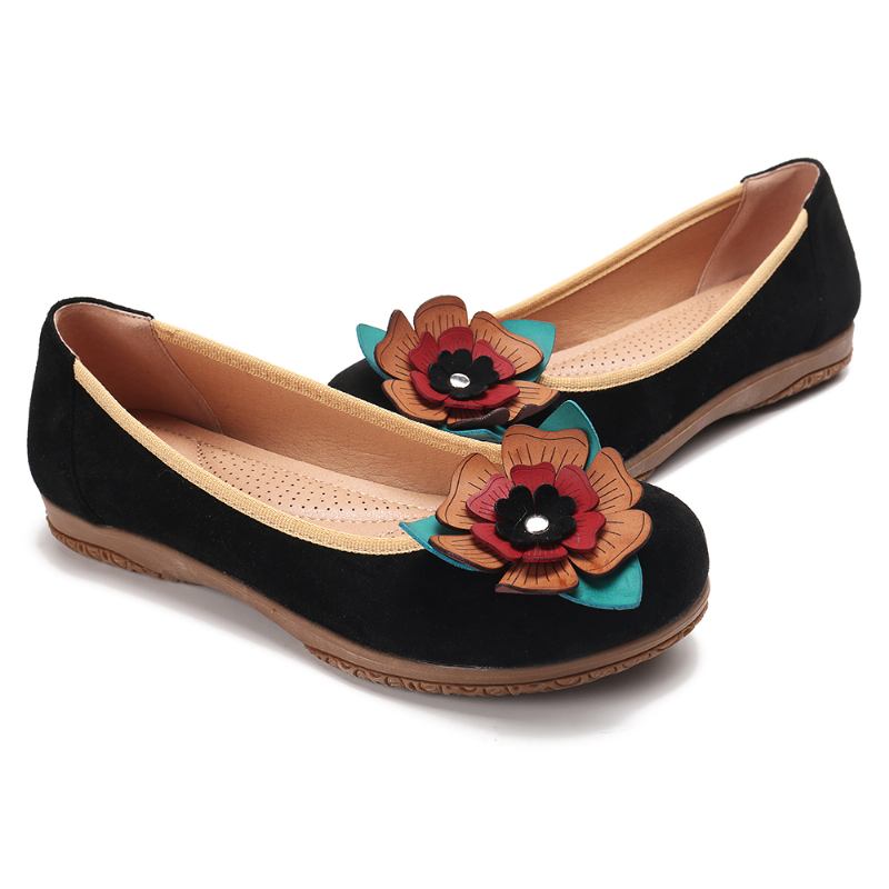 Kvinner Semsket Blomst Slip On Comfort Fritids Flats