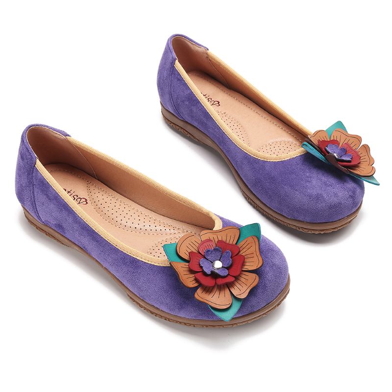 Kvinner Semsket Blomst Slip On Comfort Fritids Flats