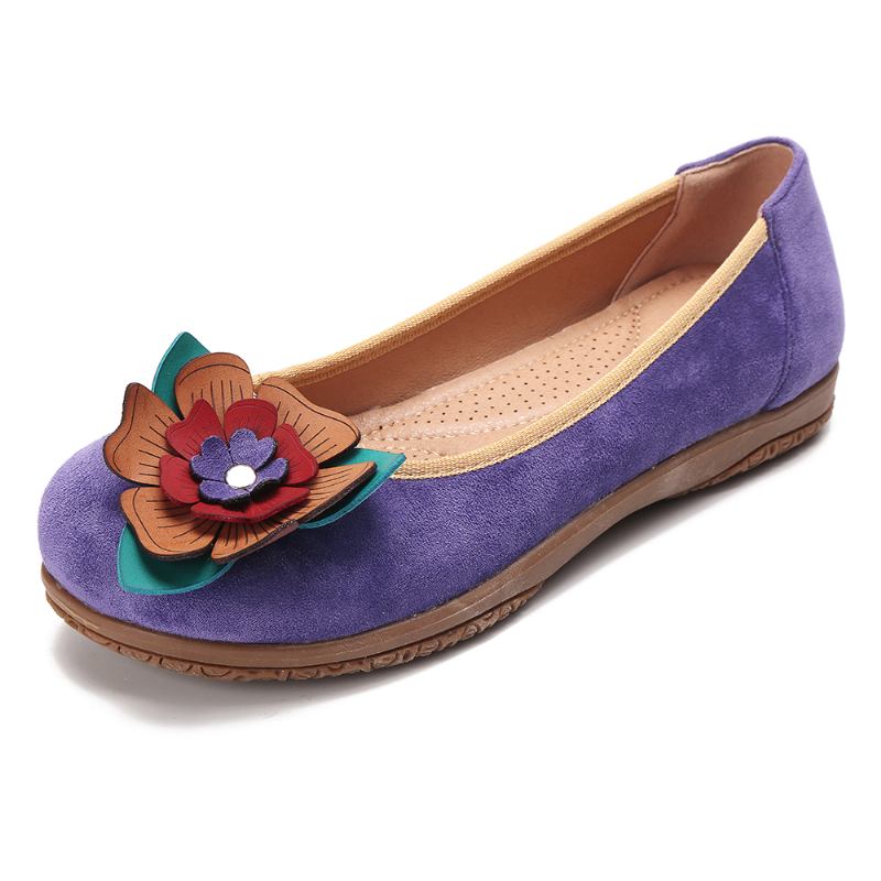 Kvinner Semsket Blomst Slip On Comfort Fritids Flats