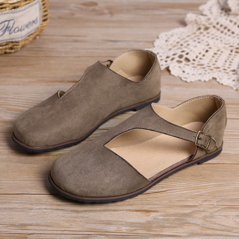 Kvinner Semsket Skinnspenne Pure Color Flats