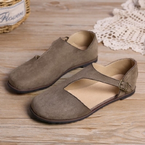 Kvinner Semsket Skinnspenne Pure Color Flats