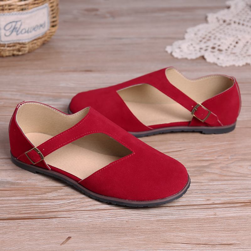 Kvinner Semsket Skinnspenne Pure Color Flats